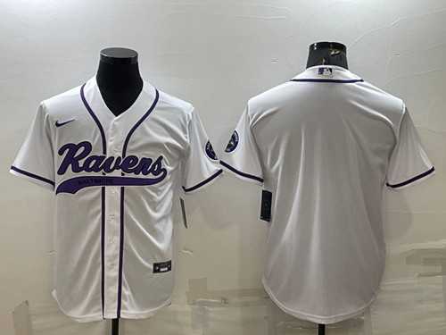 Mens Baltimore Ravens Blank White With Patch Cool Base Stitched Baseball Jersey->baltimore ravens->NFL Jersey